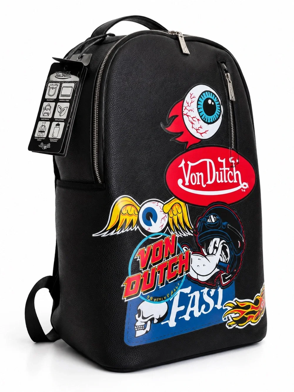 Von Dutch Black Graphic Backpack VDBP-013 One Size